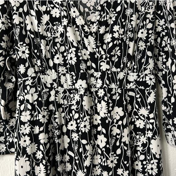 Motherhood Maternity Black White Floral Midi Wrap Dress Size Large Jersey - Picture 6 of 7